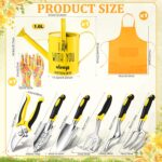 Blueweenly 9 Pcs Garden Tools Set Gardening Gifts for Women Include 6 Heavy Duty Garden Hand Tools 1. 6L Christian Galvanized Metal Watering Can Apron Gloves Ideal Gifts for Women Mom Grandma(Yellow) - Image 2