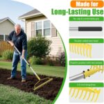 Garden Rakes for Lawns Heavy Duty, 6 FT Bow Rake for Leaves, 17-Tines Metal Rake with Stainless Steel Handle for Yard Leveling, Landscape, Loosening Soil, Yellow - Image 4