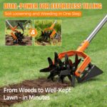 Pankay Rotary Hand Tiller for Gardening, Garden Cultivator Tool with Tilling Blade, 63’’ Adjustable Stainless Steel Poles Cultivators for Gardening, Lawn Care, Reseeding Grass, Soil Mixing - Image 2