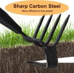 73" Adjustable Long Handle Heavy Duty Stirrup Cultivator Gardening Tool, Black Metal, Manual Operation, Garden - Image 8