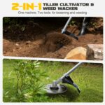 Cordless 2-in-1 Tiller Cultivator & Weed Wacker Compatible with Dewalt 20V Battery(Tool Only), 500RPM Electric Garden Tiller String Trimmer, 9" Tilling Width 9.4" Depth for Garden Lawn Cultivation - Image 3