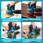 Cordless Random Orbital Sander for 18v Battery (NOT Included), Electric Palm Orbital Sander with Dust Collector, 6 Variable Speeds, 24Pcs Sandpaper for Sanding Polishing Wood - Image 7