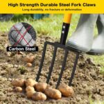 Pitch Fork, 4 Tine Heavy Duty Garden Fork with Ergonomic No-Slip D-Grip Handles, 45 Inches Long Handle Spading Fork, Perfect for Gardening Digging, Land Management, Yard work, Farming (Yellow) - Image 2