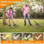 Rake, Garden Rake for Leaves, Heavy Duty Metal Leaf Rake with 37-65 inch Adjustable Steel Handle, 11 Tines Small Narrow Rake for Lawns Yard Flower Bed Grass Mulch Shrub Camping Gardening - Image 6