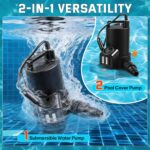 1/3HP Automatic Pool Cover Water Pump, 3035GPH Submersible Sump Pump w/Filter Net, 25ft Power Cord & Check Valve, Water Removal for Swimming Pool, Hot Tubs, Rooftops, Water Beds - Image 3