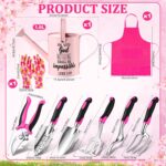 Blueweenly 9 Pcs Garden Tools Set Gardening Gifts for Women Include 6 Heavy Duty Garden Hand Tools 1. 6L Christian Galvanized Metal Watering Can Apron Gloves Ideal Gifts for Women Mom Grandma(Pink) - Image 2