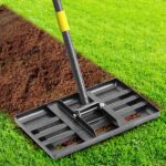 Lawn Leveling Rake with 17"x10" Curved Ground Plate, Heavy Duty Long Handle Lawn Leveler Tool for Leveling Compost Soil Dirt Sand Grass Peat Moss 58 Inch