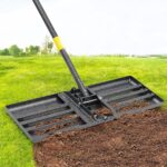 Lawn Leveling Rake with 30"x10" Foldable Curved Ground Plate, Heavy Duty 72" Long Handle Lawn Leveler Tool for Leveling Compost Soil Dirt Sand Grass Peat Moss